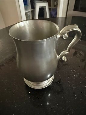 Pewter-Style Black Metal Pitcher Mug with Decorative Handle